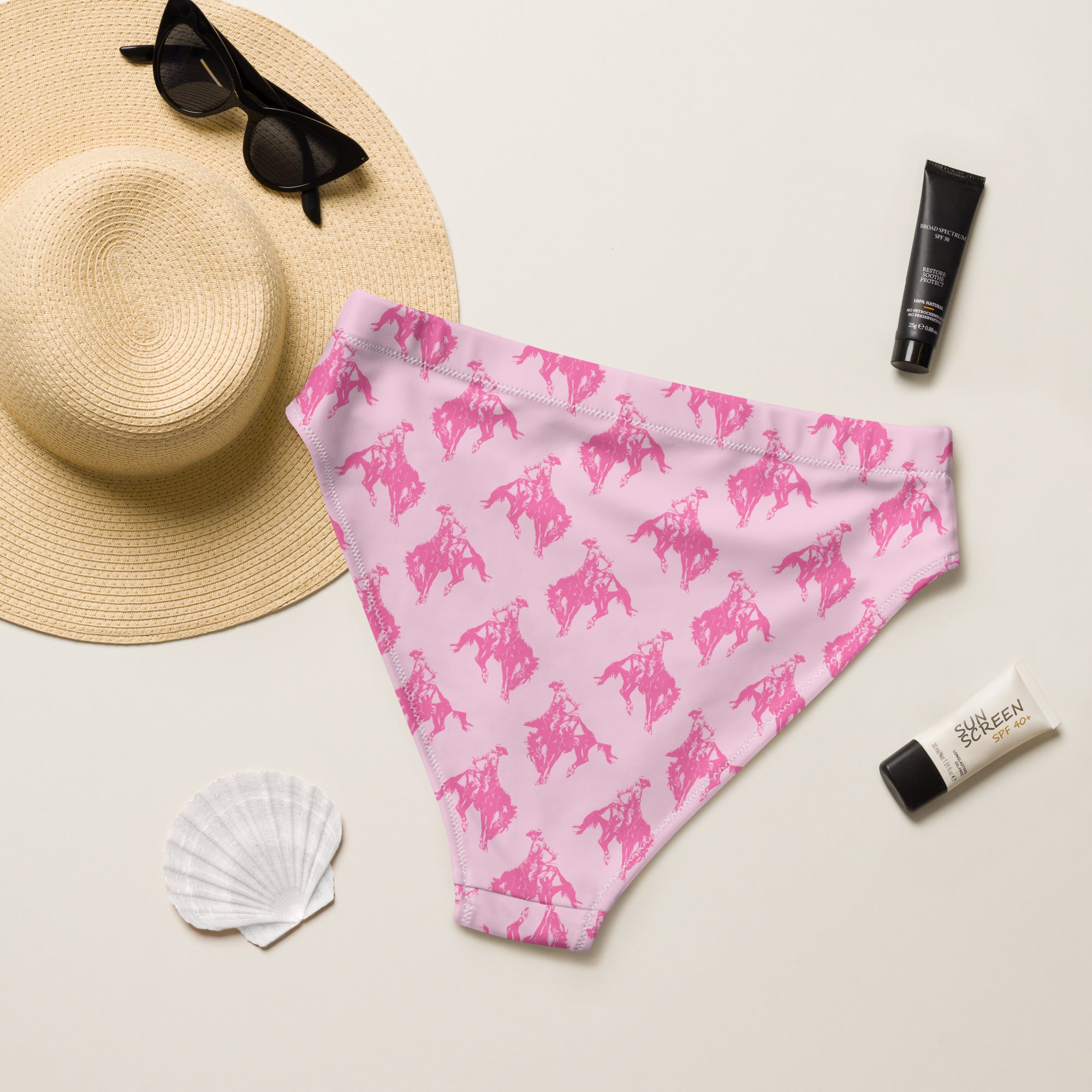 Pink Bronc High Waisted Bikini Bottoms