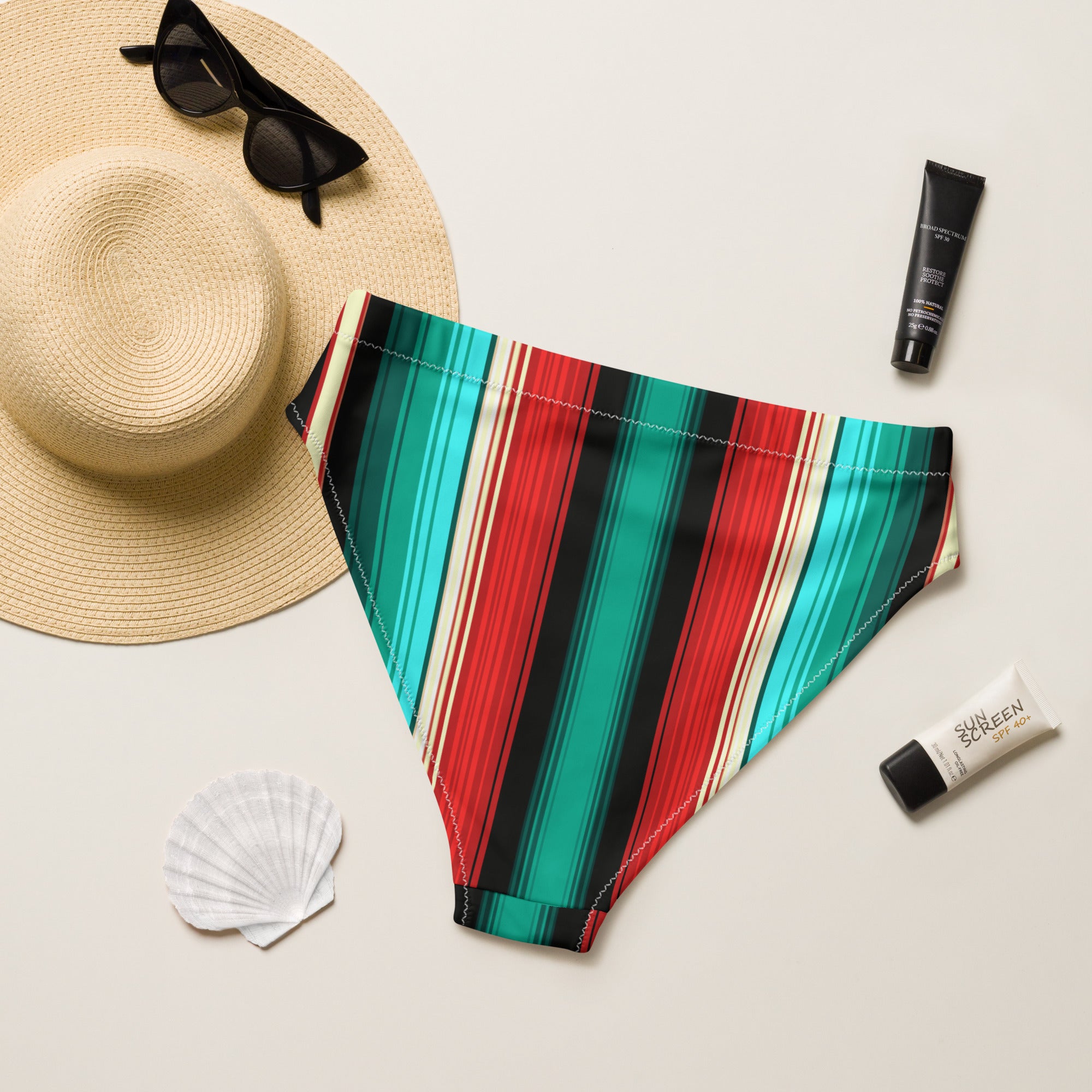 Black & Teal Serape High Waisted Bikini Bottom