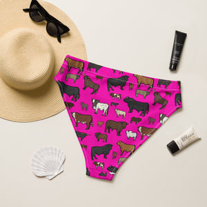 Pink Cattle Breeds High Waisted Bikini Bottom