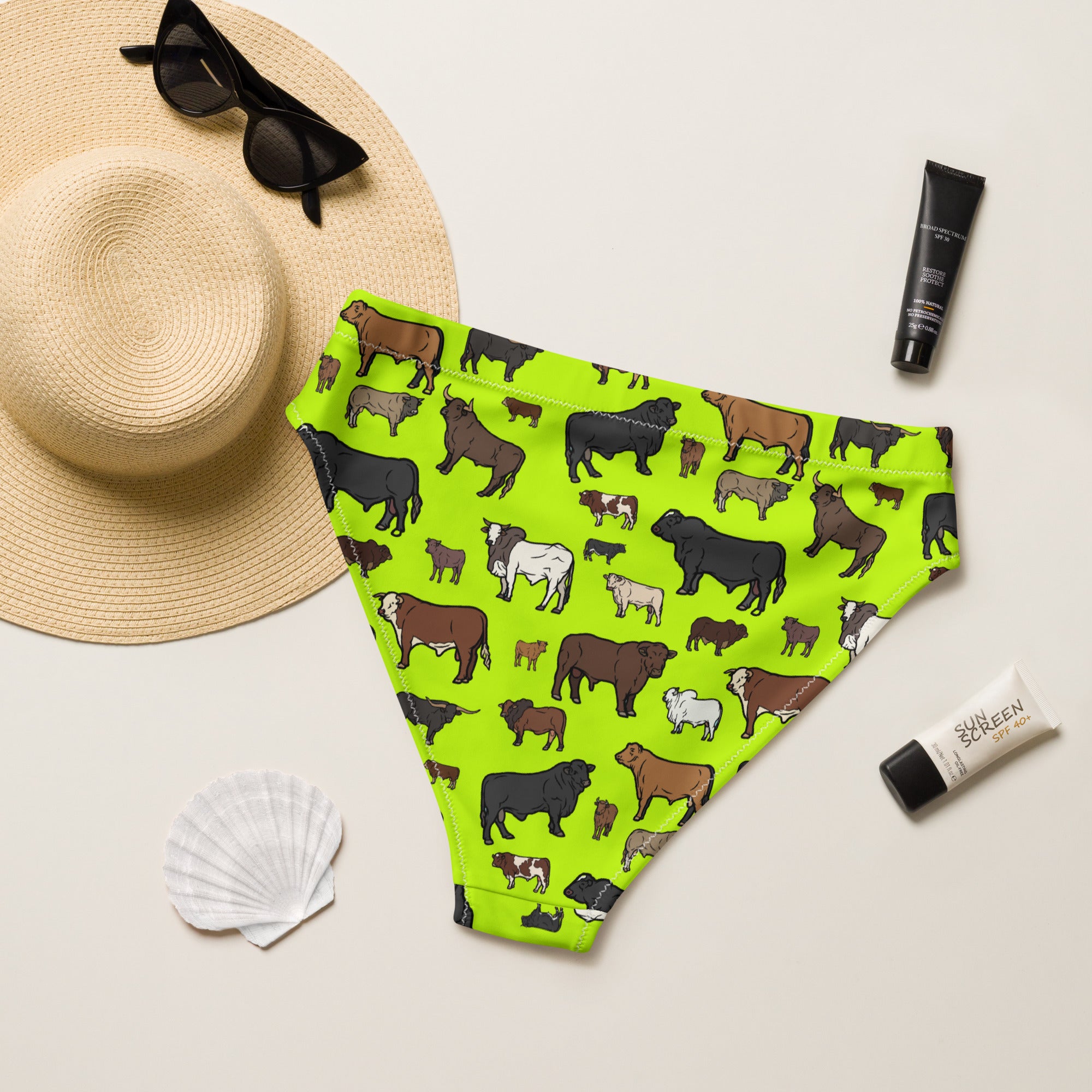 Neon Cattle Breeds High Waisted Bikini Bottom