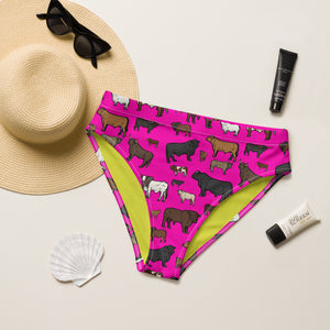 Pink Cattle Breeds High Waisted Bikini Bottom