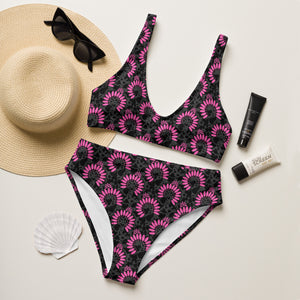 Pink Squash Blossom High Waisted Bikini Set