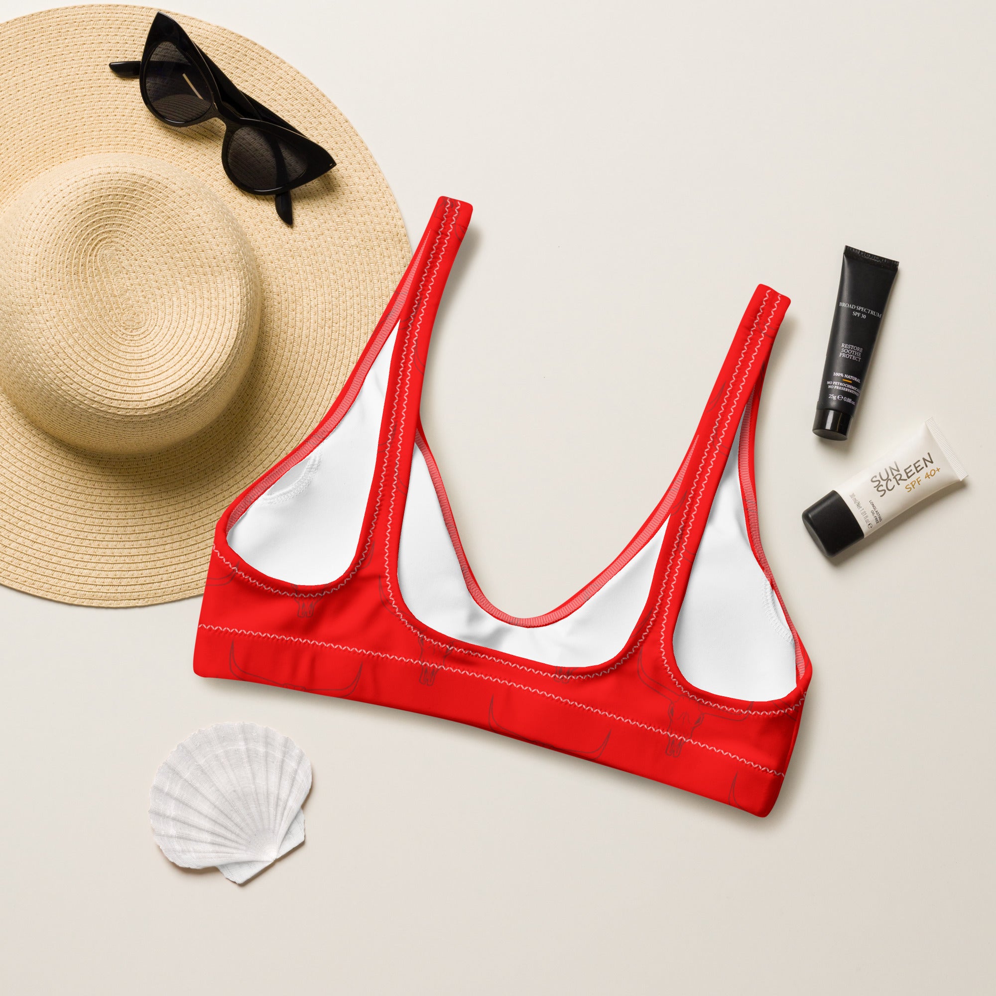 Red Longhorn Bikini Top
