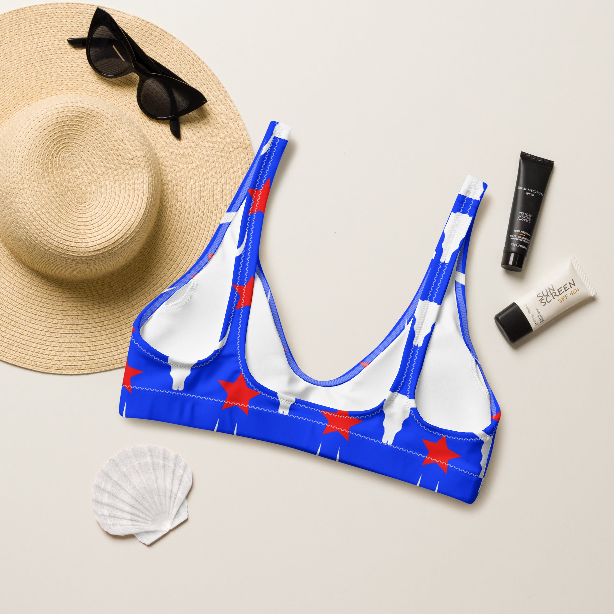 Blue Patriotic Longhorn Bikini Top