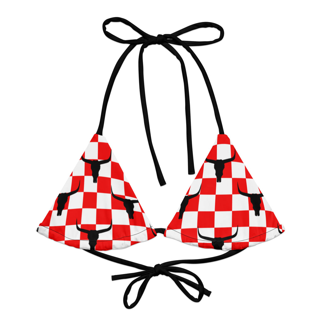 Red Longhorn Checked String Bikini Top