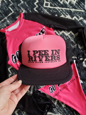 I Pee In Rivers Trucker Hat Pink/Black Flat Bill