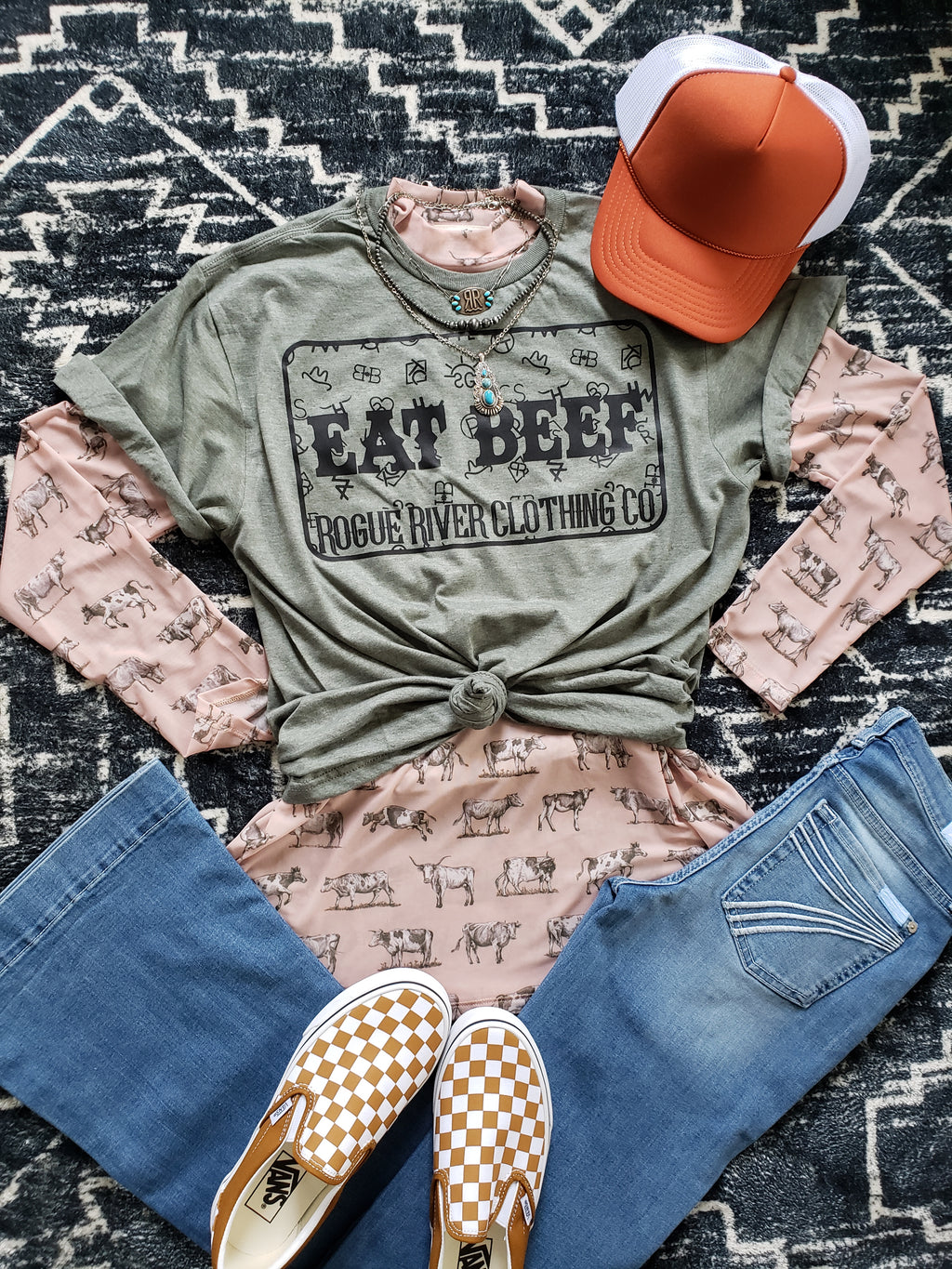 Eat Beef Patch Tee H. Green
