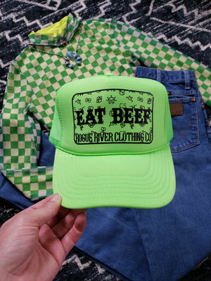Eat Beef Patch Trucker Hat Neon Green