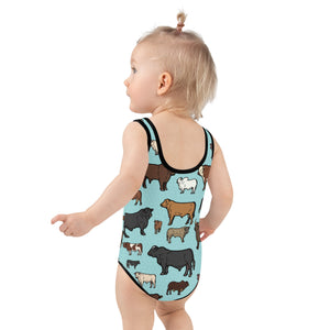 Cattle Breeds Blue Child Swimsuit (2T-7)