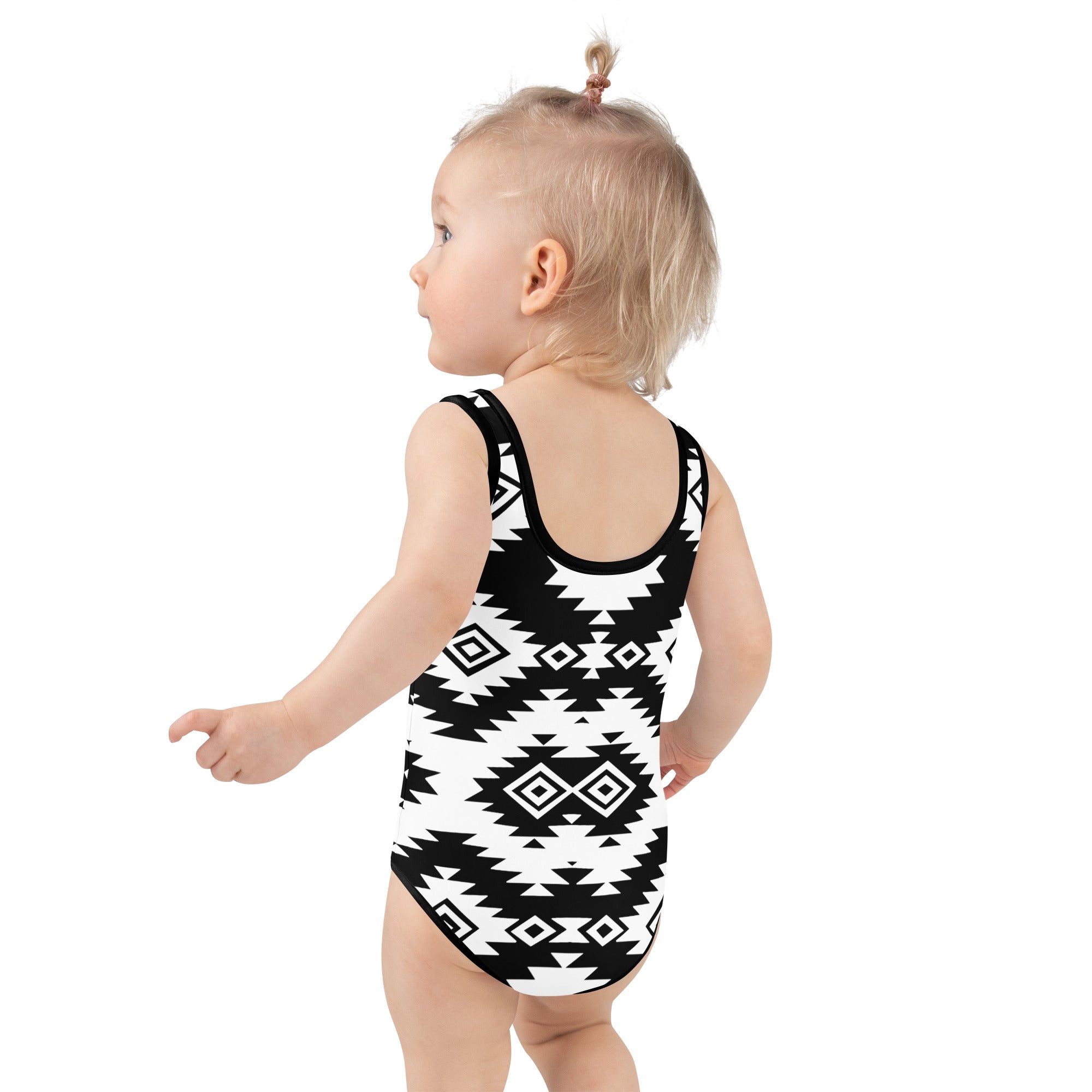 Black and White Aztec Child Swimsuit (2T-7)