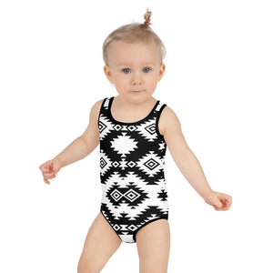 Black and White Aztec Child Swimsuit (2T-7)