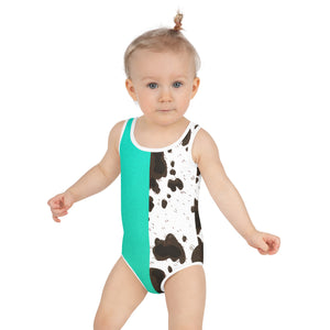 Turquoise & Cow Print Child Swimsuit (2T-7)
