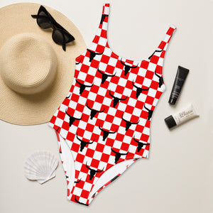 Red Check Longhorn One Piece Swimsuit