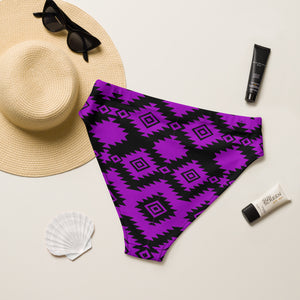 Purple & Black Aztec High Waist Bikini Bottoms