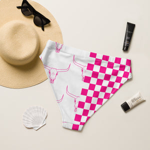 Pink Checkered Longhorn High Waist Bikini Bottoms