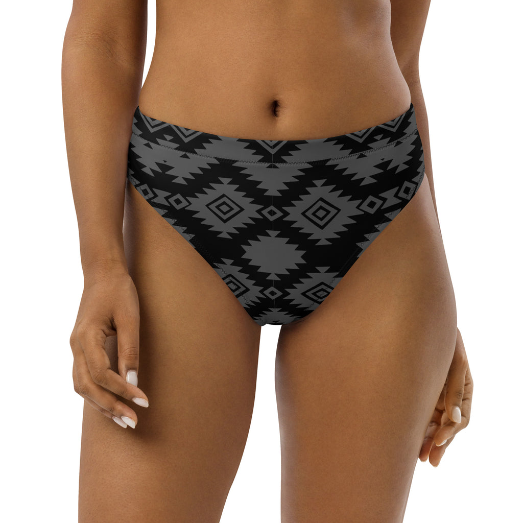 Grey & Black Aztec High Waist Bikini Bottom