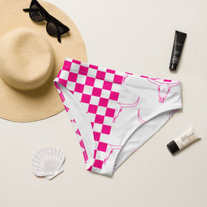 Pink Checkered Longhorn High Waist Bikini Bottoms