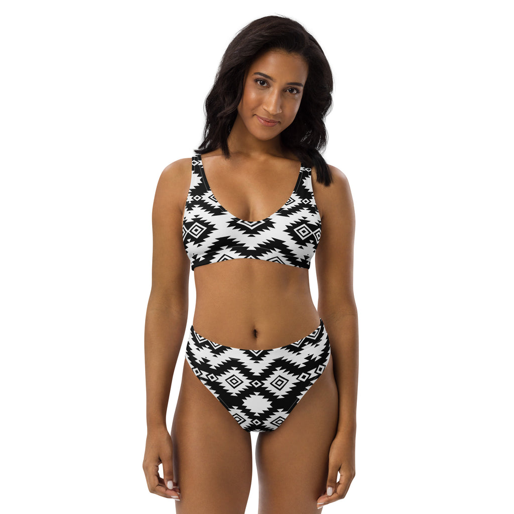 Black & White Aztec High Waist Bikini