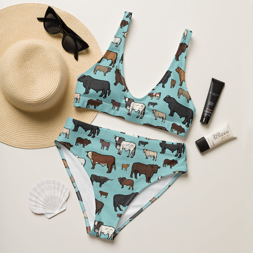 Blue Cattle Breeds High Waist Bikini
