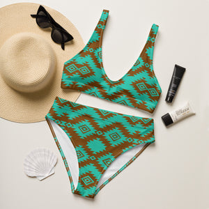 Turq/Tan Aztec High Waist Bikini