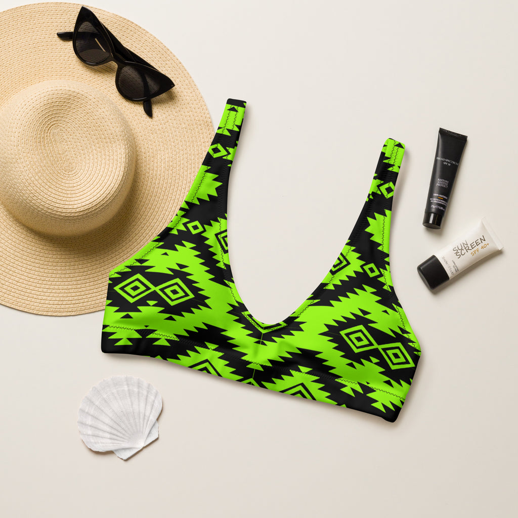 Neon Green & Black Aztec Bikini Top
