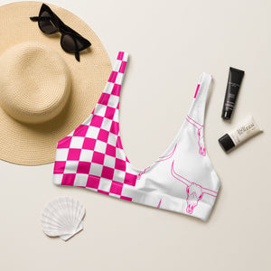 Pink Checkered Longhorn Bikini Top